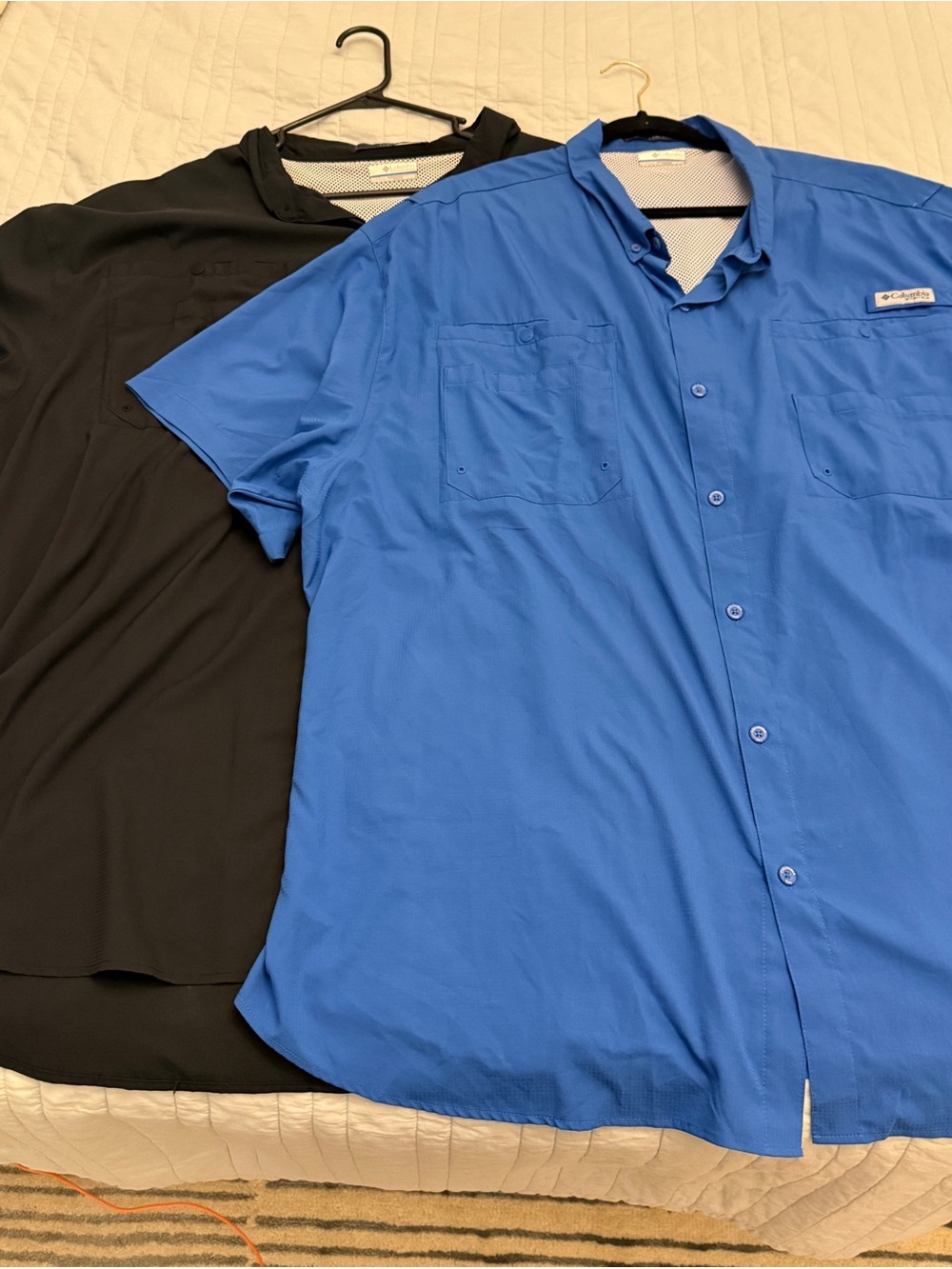 Columbia Men’s Short-Sleeve Blue & Black Performance Button-Up Shirts. Set of 2
